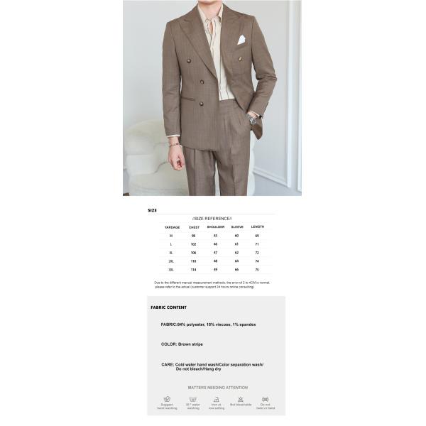 Italian Vintage Brown Suit Double Breasted Striped Jacket for Men's Professional Look