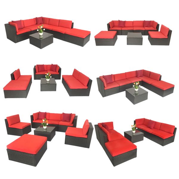 Factory Wholesale Rattan Wicker Outdoor Furniture 7 Pieces Corner Conversation Sofa Set