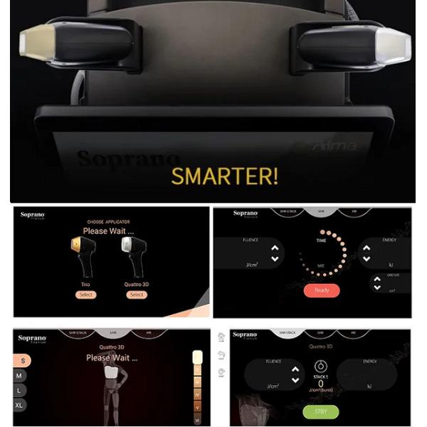 1200 Вт 1600 Вт 755 808 1064 нм Лазерная машина для удаления волос 4к Сопрано Ледовый Платина 15'6 дюймовый экран