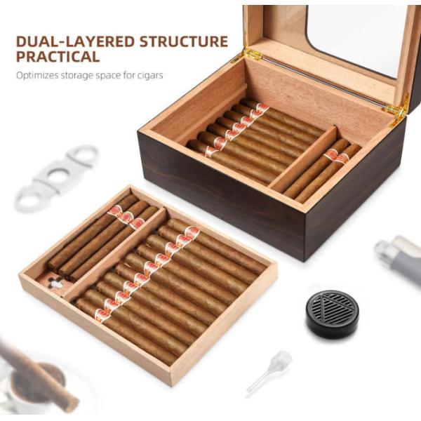 Custom Cedar Solid Wood Cigar Tobacco Gift Box With Humidifier Compartment