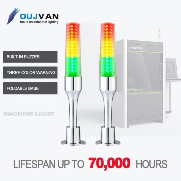 OUJVAN Q5/Q5S 3 Color LED Signal Tower Light with 95dB Buzzer and Foldable Aluminum Base for CNC Automation Machine