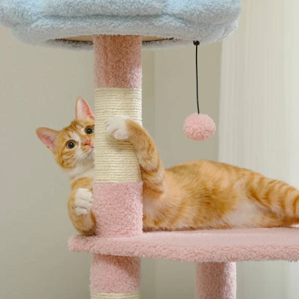 Multi-Level Eco-friendly Wood Linen Cat Tower Modern Indoor Luxury Cat Condo Sisal Scratching Posts Small Medium Cats High