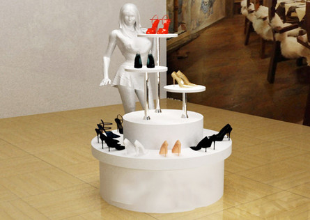 White Round Shape Shop Display Shelving White Color For Shoes Bags