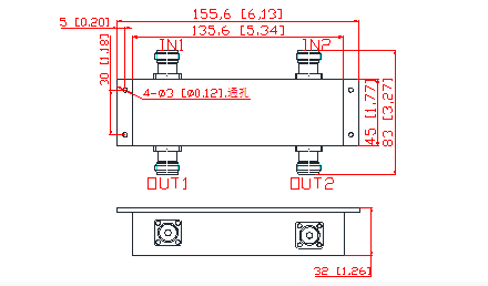 550-2700 МГц 300w 2in 2out 3dB гибридный соединитель