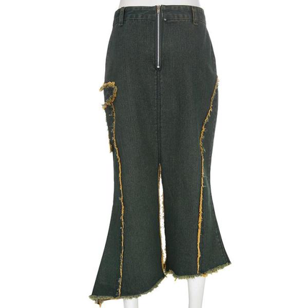 Юбка джинсовой ткани кромки небольших женщин производителей одежды Moq Fishtail с разрезом заплаты звезды