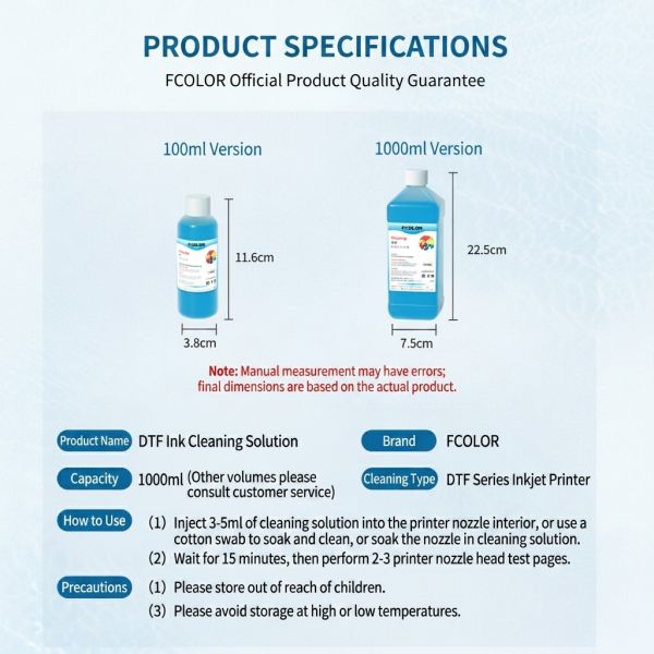 1000ml Capacity DTF Cleaning Solution Printhead Cleaner For XP600 I3200 4720 Tx800 Printer