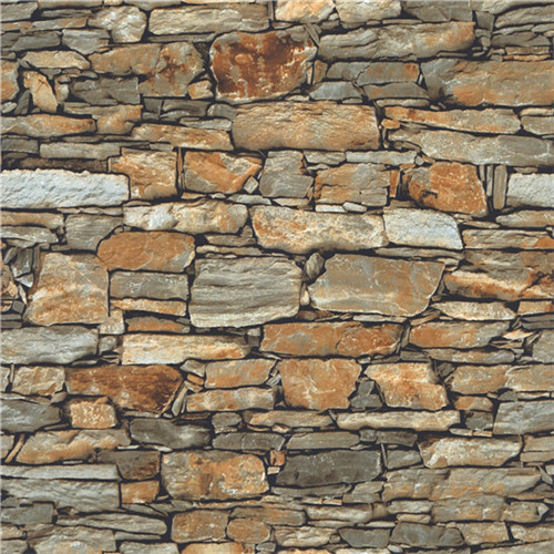 Bedroom Vintage 3D PVC Wallpaper , Faux Brick Removable Wallpaper Brown Color