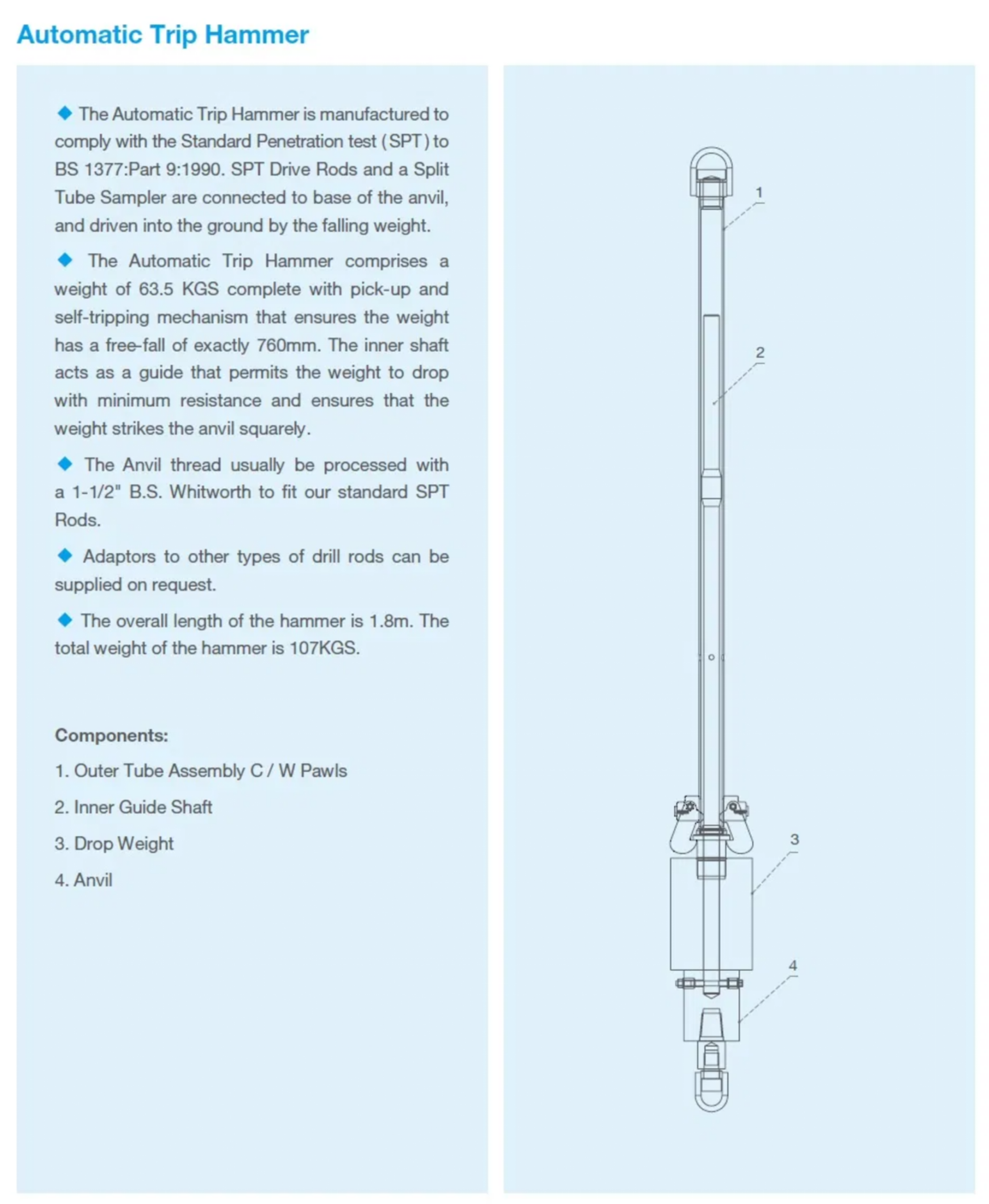 Appareil SPT pour l'essai de pénétration standard du sol