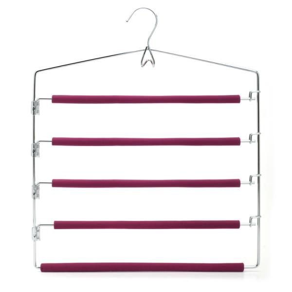5 Layers Chrome Wire Hangers , Space Saving Trouser Hangers With Swing Arm