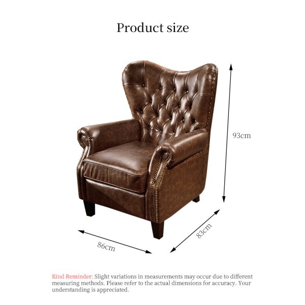 Nidea #8826 Foshan Factory Custom-Made American-Style Retro High-Back Tiger Chair Genuine Leather Leisure Sofa  Chair Bedroom Living