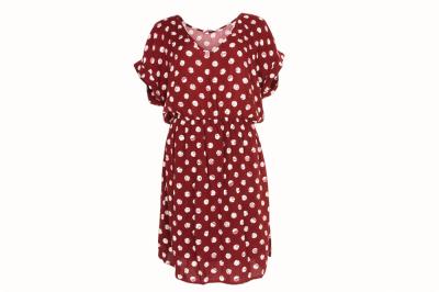 V Neck Elastic Band Ladies Dress Clothing 100% Viscose Polka Dot Red Dress