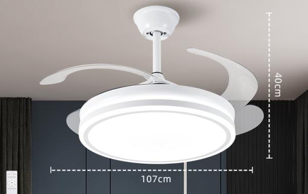 Fábrica de ventilador de techo retráctil de interior moderno de 42 pulgadas con luz LED motor DC reversible de 3 palas