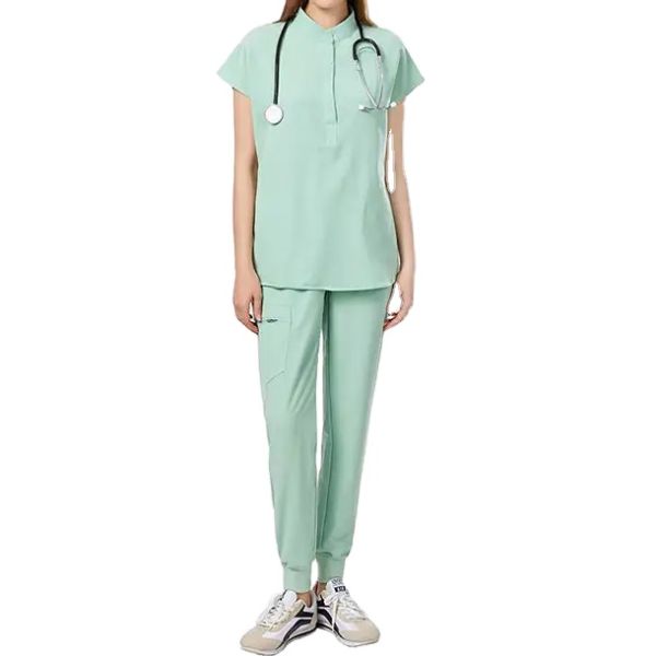 Custom Logo Fashion Srubs Medical Scrubs Uniform Suit V Neck Solid Nursing Set Tops Women's Medical Nurse Uniform Scrub Suit