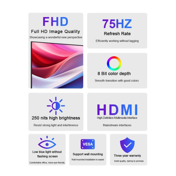 HD 19.5 Inch Office Monitor 60Hz 75Hz 100Hz CCTV System Audio Function Fixed Bracket