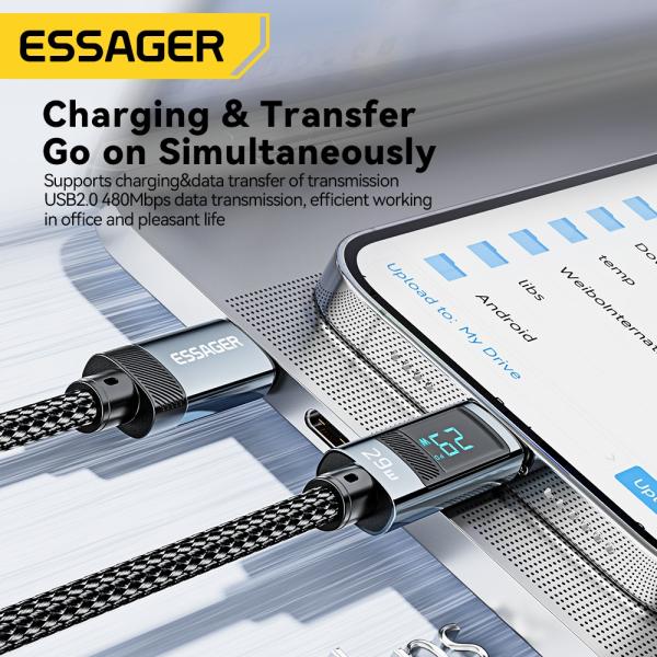 ESSAGER ES-X47 1m 2m PD29W ワイヤレス 帯状 携帯USB C ライトニングケーブル 急速充電