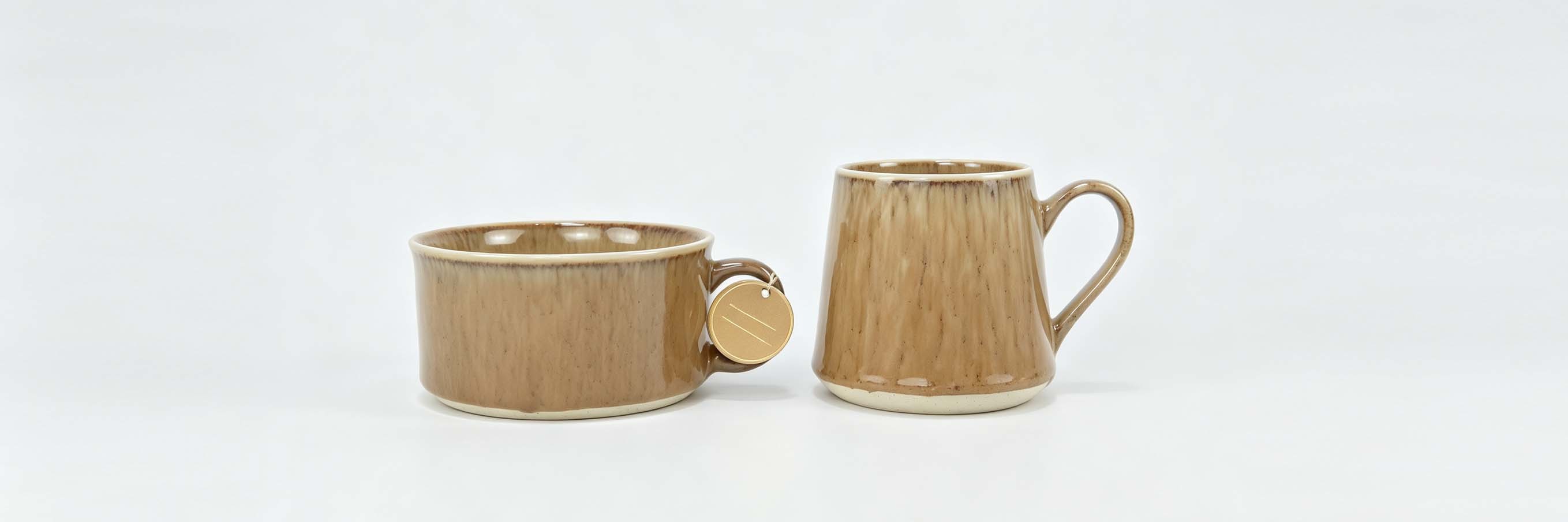 2 Pack Reactive Glaze Ceramic Mugs, Short Wide Soup Bowl & Tall Coffee Cup Set, Handmade Speckled Stoneware Mugs for Kitchen Decor & Housewarming Gift