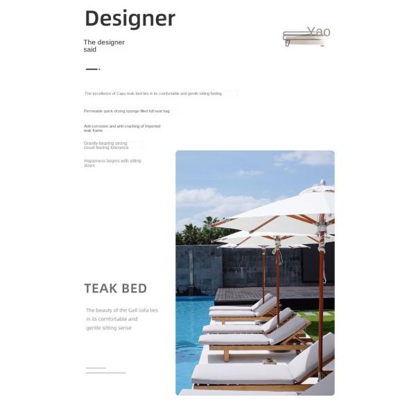 Customized Luxury Pool Teak Wood Lounge Chair Lesiure Bed