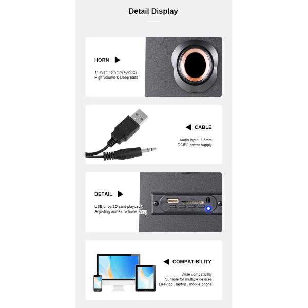 Desktop Wooden PC Speaker USB 2.1 Channel with Blue Tooth Audio and USB Connection