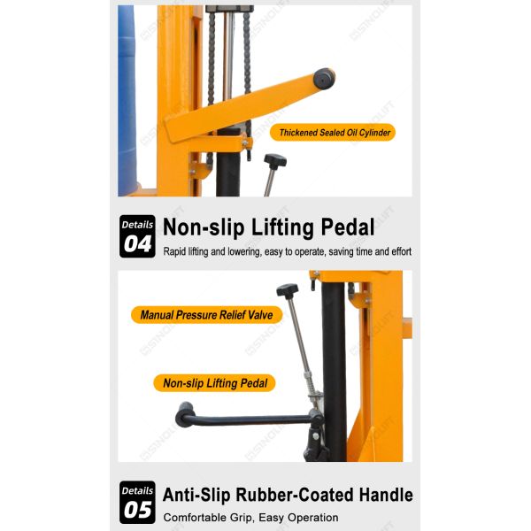 DTF450-1 Foot-Operated Hydraulic Drum Truck (Adjustable Support Legs)