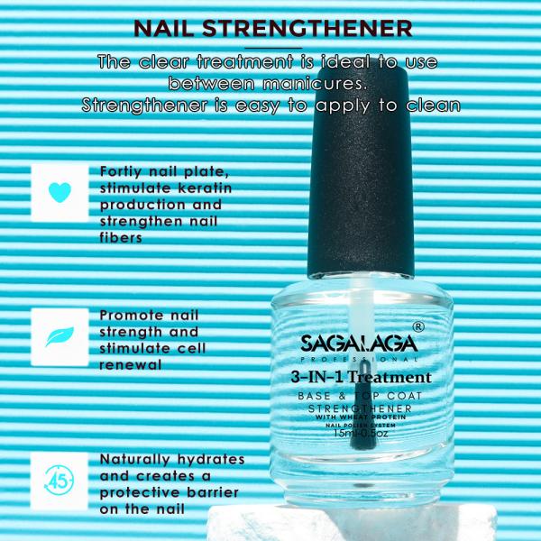 Custom Private Logo Nails Strengthener Hardener 3 in 1 Transparent Base and Top Coat Air Dry Nail Polish for Thin Damaged