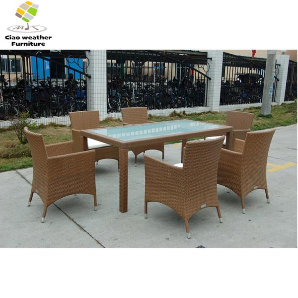 Modern PE Rattan Garden Patio Dining Table and Chair Set for 6 People Aluminum Frame Adds Elegance