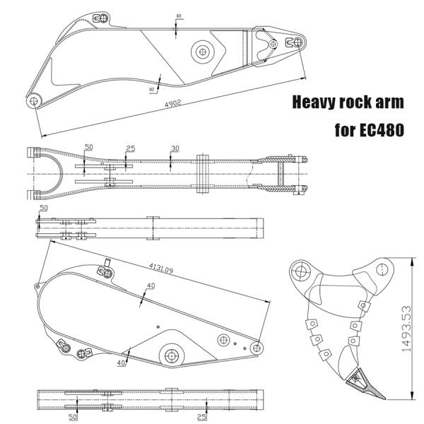 Рука заграждения утеса Q355B материальная тяжелая для экскаватора CAT450, заграждения экскаватора тяжелого