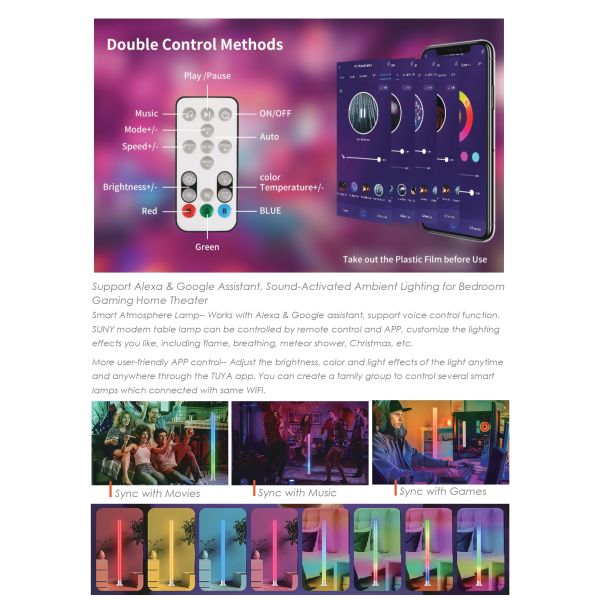 24W Mood Lighting Lamp Remote Control Modern Mood Lamps Colorful
