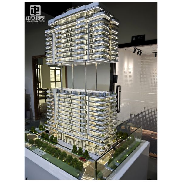 Custom Modern Office Building Architectural Scale Model with Elevator Lift Function and LED Lighting