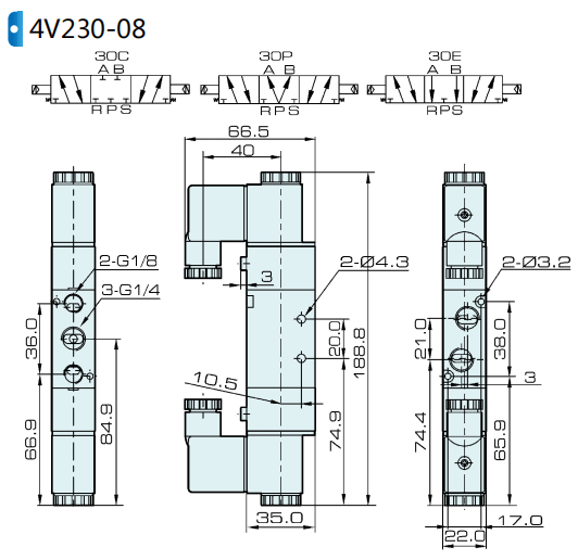 Тип путь AirTAC DC 5/3 AC 24V клапана соленоида 220V PT1/4 4V230C-08