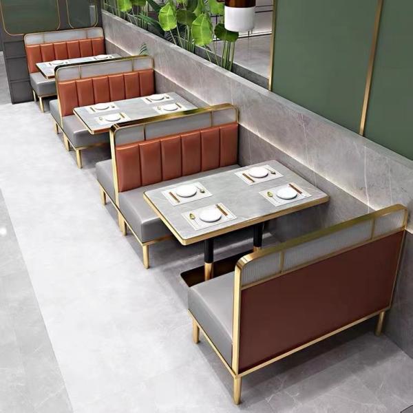 Luxury Restaurant Booth Seating Combination Leather Metal Marble Table