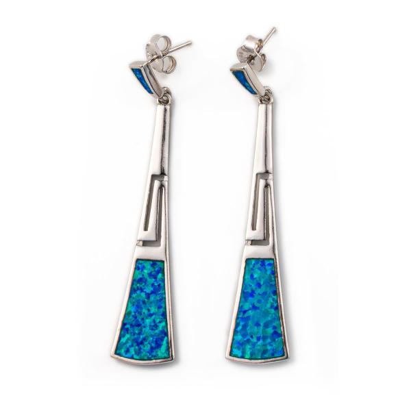 925  With Sterling Silver Greek  Key  Blue   Meander High Quality Opal  Leaf  Stud Earrings