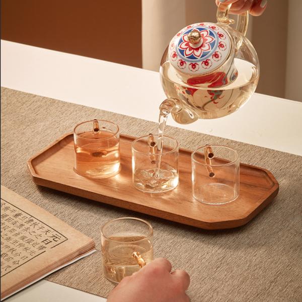 Ready To Ship In Stock Customized Glassware Teapot Set With Ceramic Inner Container One Teapot And Four Cups