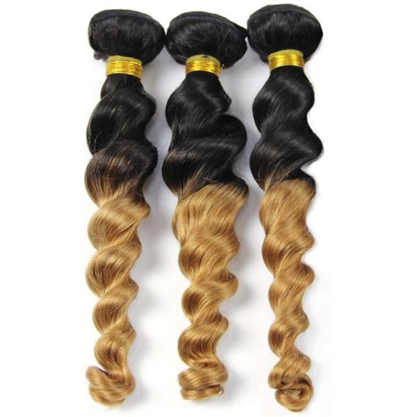 Ombre Hair Extension Real Human Hair Loose Wave Bundle Black to Blonde 2 Tone Color Grade 7A Virgin Brazilian Hair