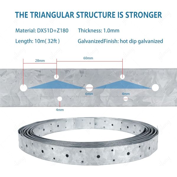 Multipurpose Galvanized Steel Roll Strap – Roof, Wall, Ceiling & Floor Brace Tie