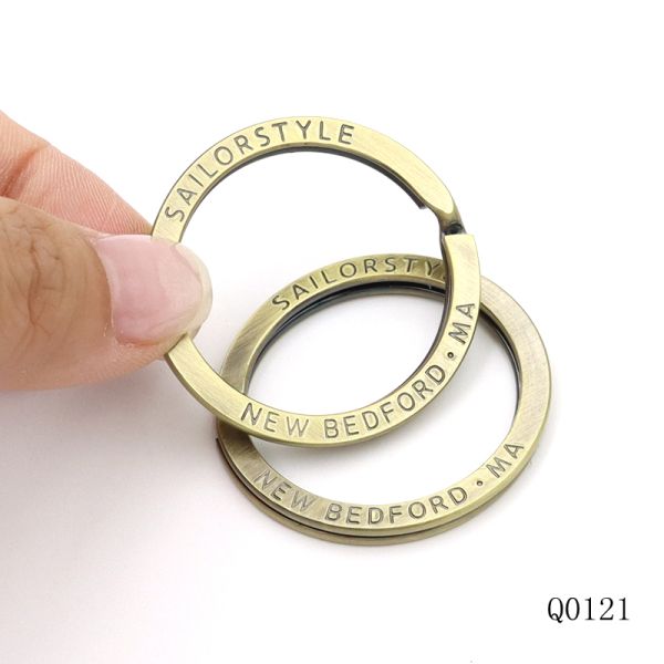 Brushed Brass Split Rings 38mm Metal Keychain Ring Big Custom Logo Stamping