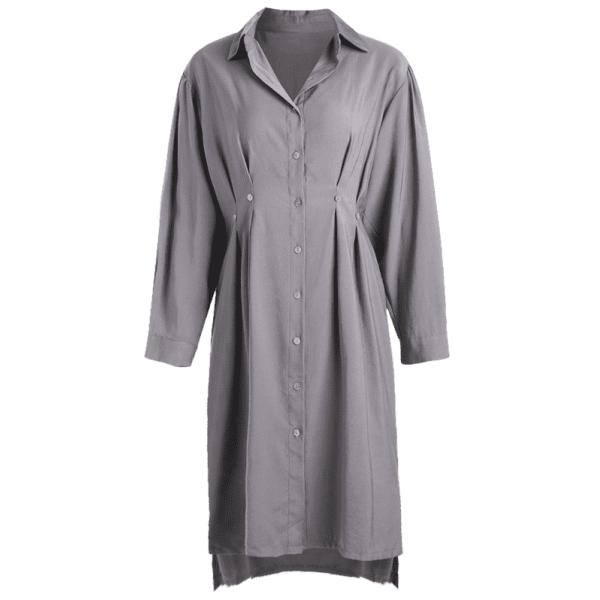 Fall Clothing Womens Midi Double Slit Shirt Dress Long Sleeve