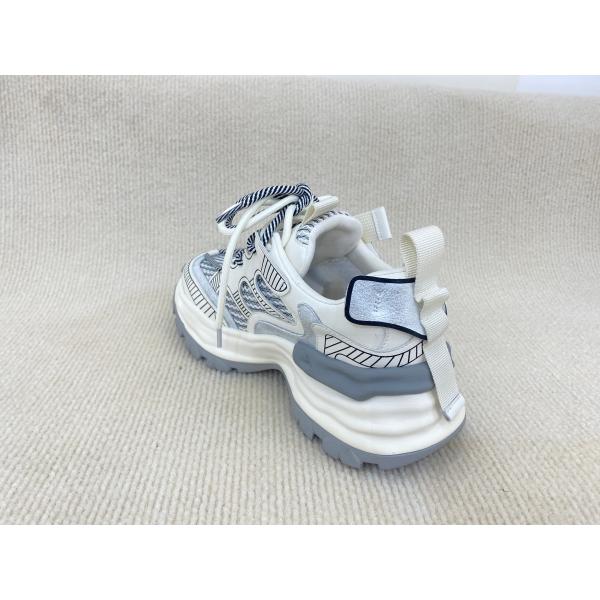 Women white fashion sneakers with mesh upper authentic leather and lacing