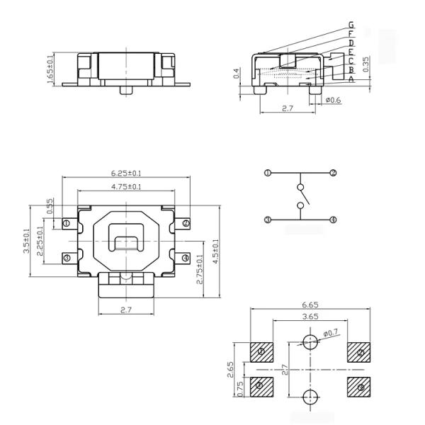 Turtle Type Tact Switch Micro Switch Smd 4 Pin Side Press Film Button Switch
