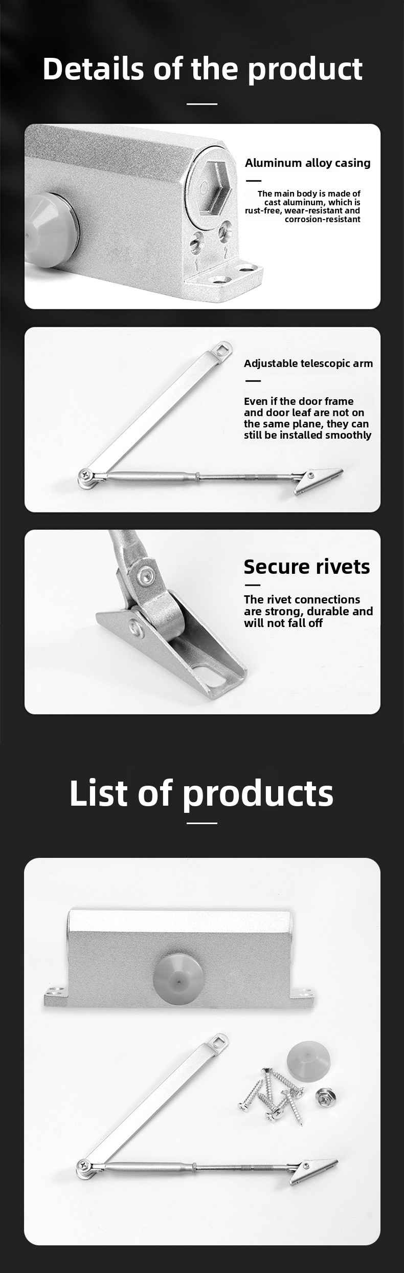 Hydraulic Buffer Aluminum Alloy Automatic Door Closer Dual Speed Xiongfeng XF-25030 2-Year Warranty 180 Opening Angle