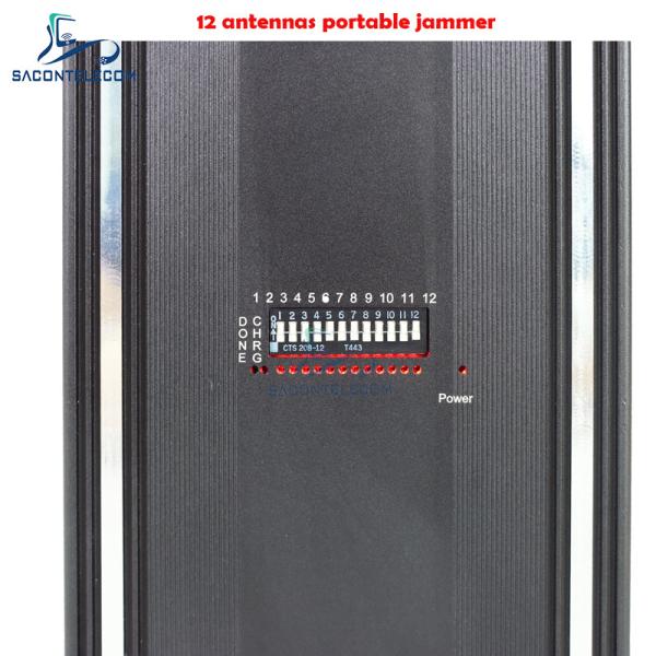 12 Channels 12W Portable Cell Phone Jammer with 15m Jamming Radius for Mobile Signal Blocking