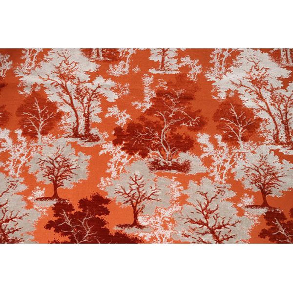 French Neoclassical Style Orange-Red Artistic Tree Jacquard Velvet Fabric For Sofa