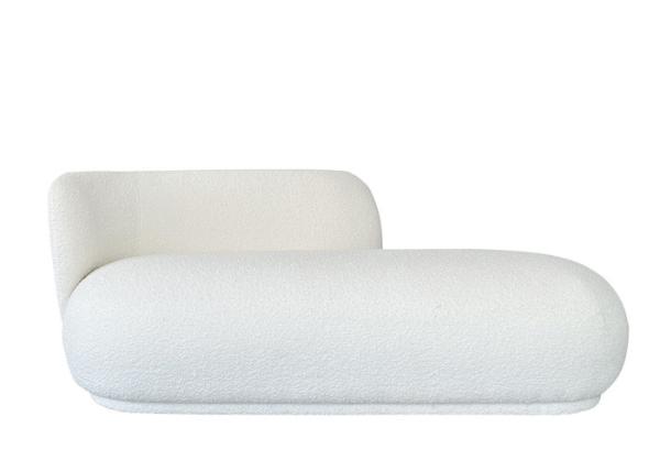Chaise RHF Boucle Fabric Couch Pure Sponge Padded White Boucle Couch