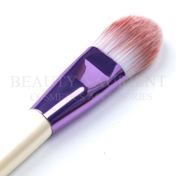 3tone PBT Hair Cosmetic Foundation Brush Pearl White Wooden Handle