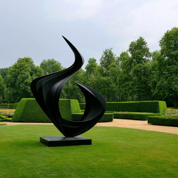 Black Flowing Outdoor Metal Sculpture Contemporary Decor For Park and Plaza