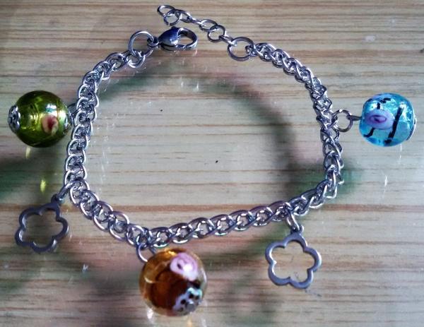 Stainless Steel Chain Linked Murano Pandora Glass Beads Charms Bracelets,12 Styles