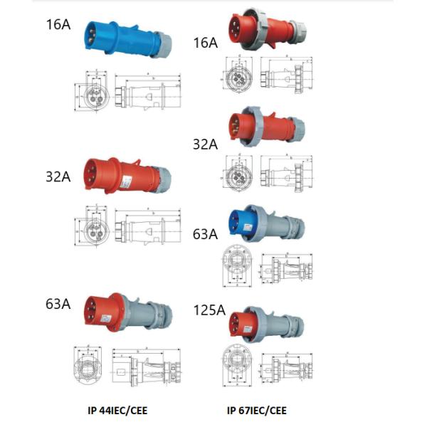 16a 125A 32a 40a 63a 4PIN 3 Pin 400V 230v Shuko 3 Фаза 1 Фаза EN/CEE/IEC 60309-2 Промышленный нейлоновый розетка