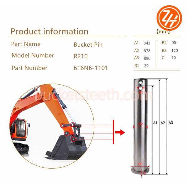 61N6-11011 R210 90mm Excavator Pins Hyundai Spare Parts Abrasion Resistant