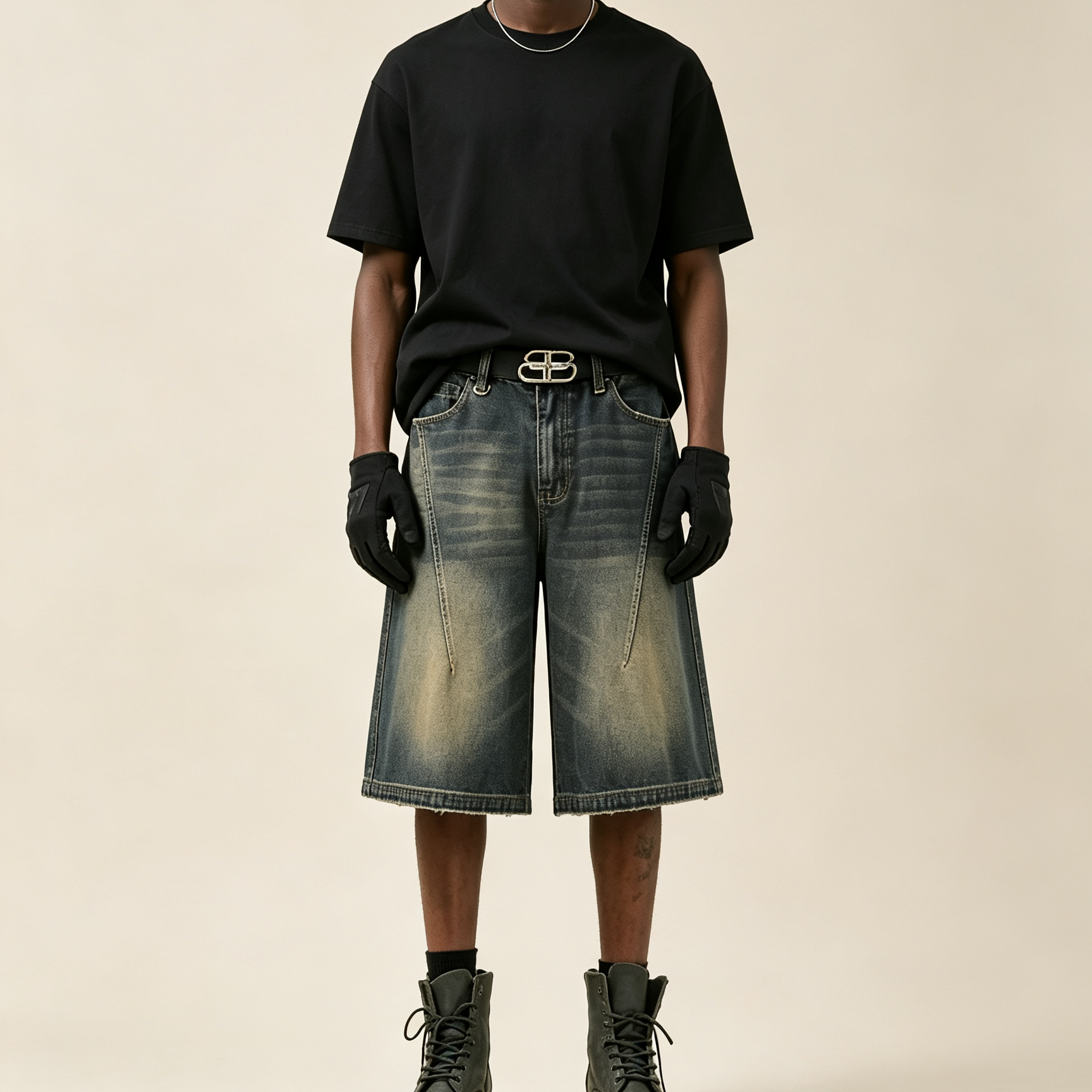 Gradient Washed Sports Sweat Shorts Non Stretch Wide Leg Denim Shorts Loose 2 Colors