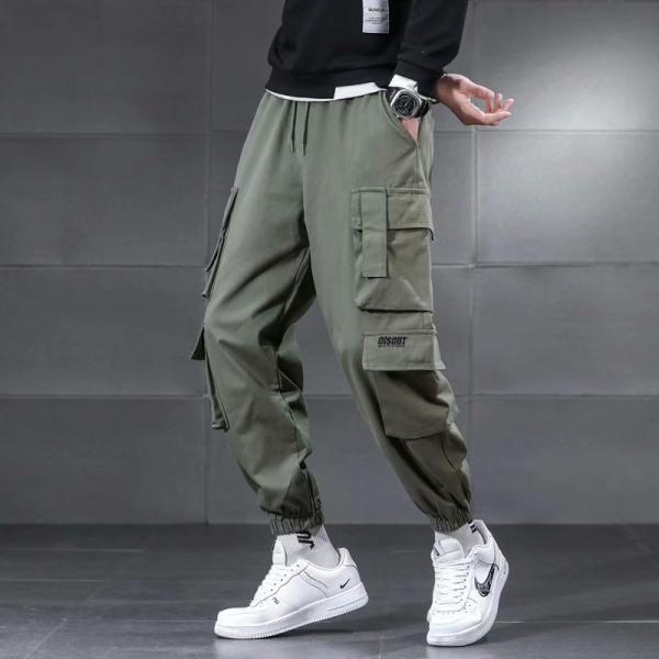 XMAMLON Custom Logo Men's Cargo Pants with Drawstring Waist and Polyester/Cotton Fabric