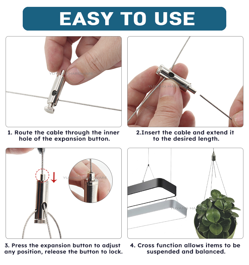 Y Wire Rope Suspension Kit With Hook for Hanging Frames,Potted,Lighting
